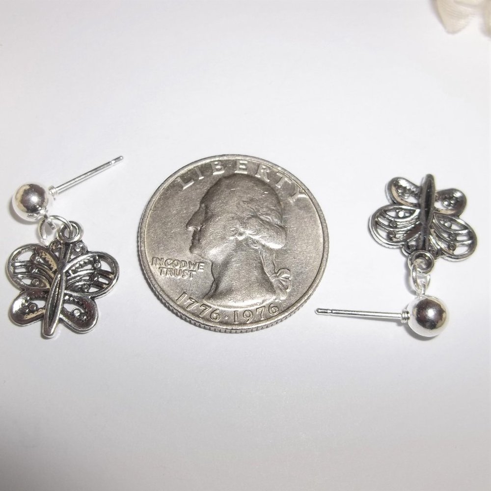 Silver Butterfly Earrings Post Stud Jewelry Minimalist Style Gift Idea Girl A184 - Picture 3 of 8